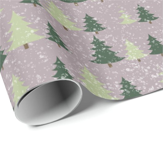 Sneeuw en groene kerstbomen cadeaupapier (Rol Hoek)