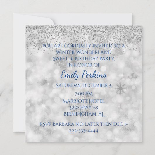 Sneeuw- en ijskoud-uitnodiging van zestien partije kaart (Achterkant)