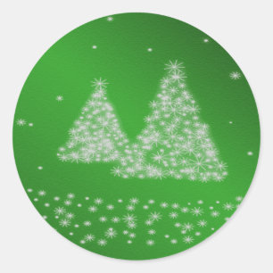 Sneeuw- en kerstbomen groene achtergrondklever ronde sticker