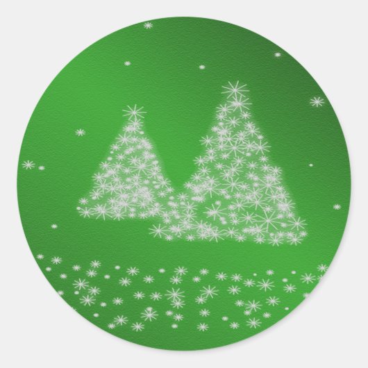 Sneeuw- en kerstbomen groene achtergrondklever ronde sticker (Voorkant)