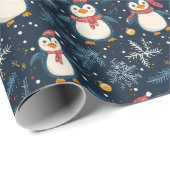 Sneeuw en pinguïns blauwe winter cadeaupapier (Rol Hoek)