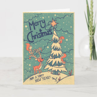 Sneeuw en sterren - Retro stijl Kerstmis  Kaart