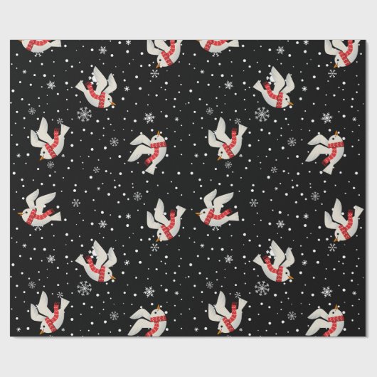 Sneeuw en vogel kerstpatronen cadeaupapier (Vlak)
