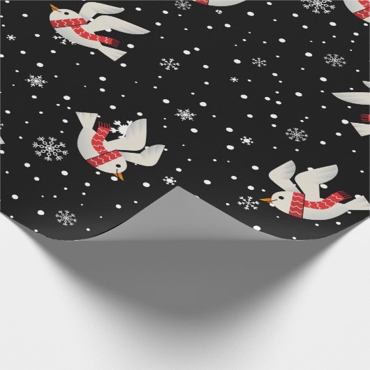 Sneeuw en vogel kerstpatronen cadeaupapier (Hoek)