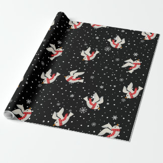 Sneeuw en vogel kerstpatronen cadeaupapier