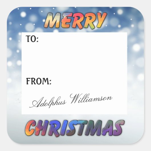 Sneeuw en vrolijk kerstcadeau-label vierkante sticker (Voorkant)