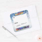 Sneeuw en vrolijk kerstcadeau-label vierkante sticker (Envelop)