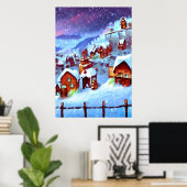 sneeuw en winter in het dorp | AI Art Poster (Thuiskantoor)