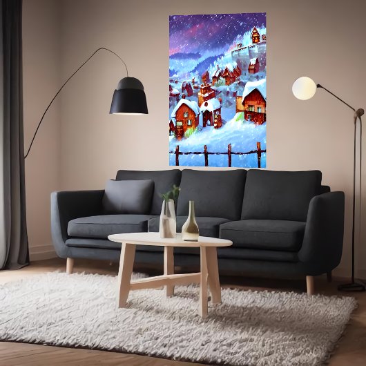 sneeuw en winter in het dorp | AI Art Poster
