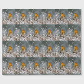 Sneeuw en Winter Robin Tree Branch White Kerstmis Cadeaupapier (Vlak)