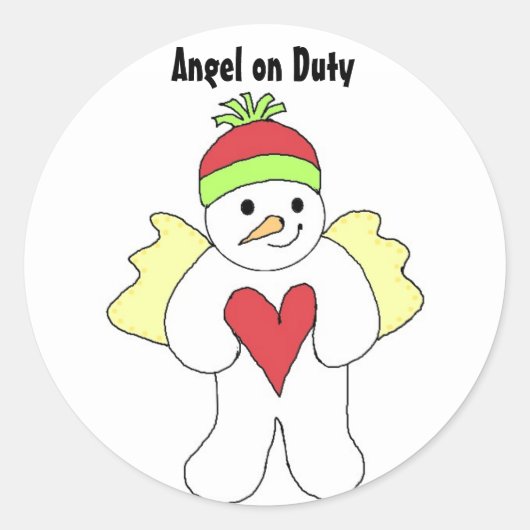 Sneeuw engel in functie ronde sticker (Voorkant)
