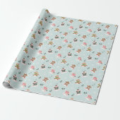 Sneeuw Engel Woodland Bos Dieren Monogram Cadeaupapier (Uitgerold)