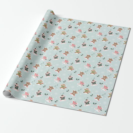 Sneeuw Engel Woodland Bos Dieren Monogram Cadeaupapier (Uitgerold)