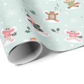 Sneeuw Engel Woodland Bos Dieren Monogram Cadeaupapier (Rol Hoek)