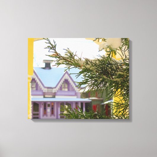 Sneeuw, Evergreen en Cottages - Martha's wijngaard Canvas Afdruk (Voorkant)