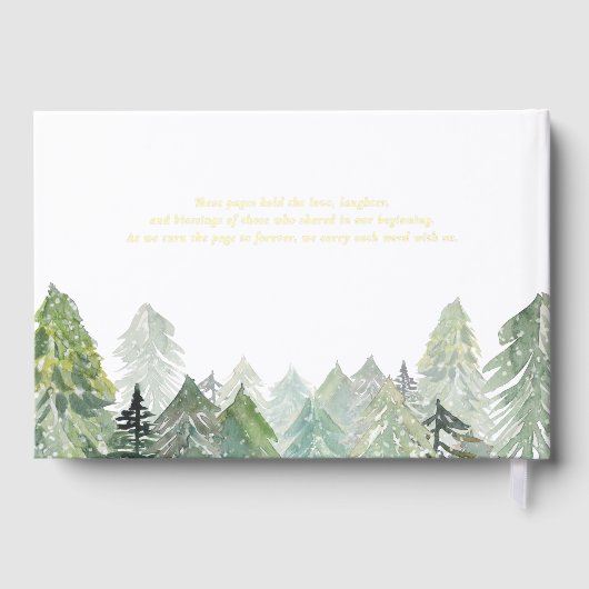 Sneeuw Evergreen Forest Script Winter Wedding Gastenboek (Achterkant)