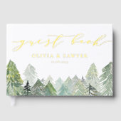 Sneeuw Evergreen Forest Script Winter Wedding Gastenboek (Voorkant)