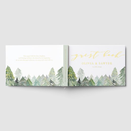 Sneeuw Evergreen Forest Script Winter Wedding Gastenboek (Volledig)