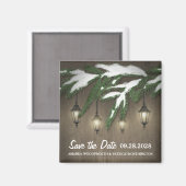 Sneeuw Evergreen Lantern Bruiloft Save the Date Magneet (Voorkant / Achterkant)