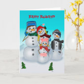 Sneeuw Familie Vakantie Kaart (Gele Bloem)