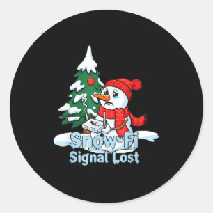 Sneeuw-fi Signaal Verloren Grappige Sneeuwman Kers Ronde Sticker