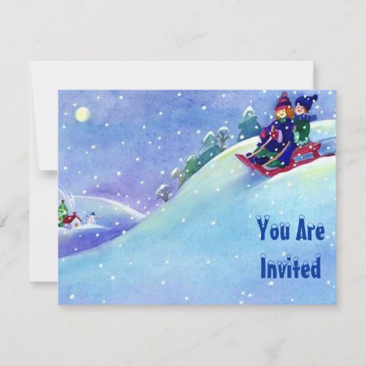 SNEEUW FUN WINTER BIRTHDAY PARTY INVITATION SLEDDI KAART (Voorkant)