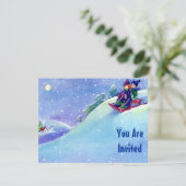 SNEEUW FUN WINTER BIRTHDAY PARTY INVITATION SLEDDI KAART (Staand voorkant)