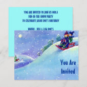 SNEEUW FUN WINTER BIRTHDAY PARTY INVITATION SLEDDI KAART (Voorkant / Achterkant)