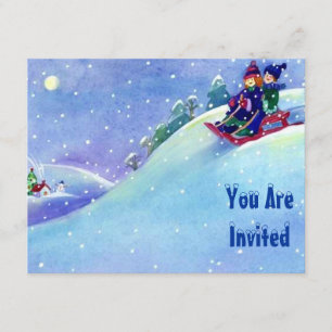 SNEEUW FUN WINTER BIRTHDAY PARTY INVITATION SLEDDI KAART