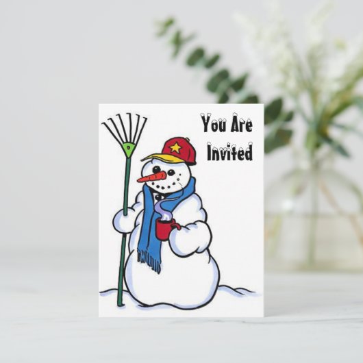 SNEEUW FUN WINTER BIRTHDAY PARTY INVITATION SNOWMA KAART (Staand voorkant)