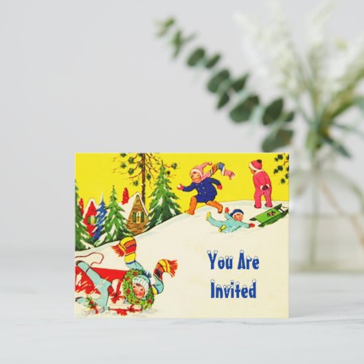 SNEEUW FUN WINTER BIRTHDAY PARTY INVITATION SNOWMA KAART (Staand voorkant)