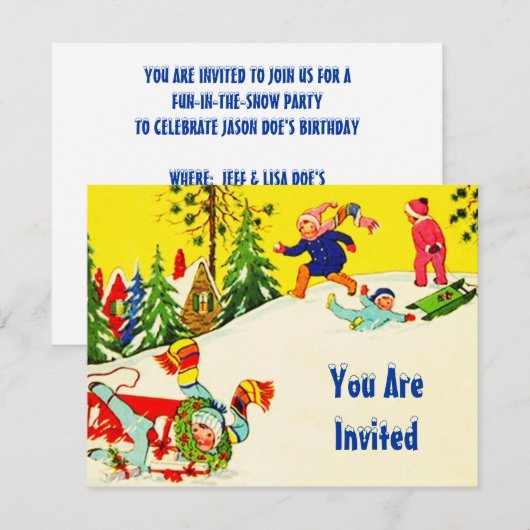 SNEEUW FUN WINTER BIRTHDAY PARTY INVITATION SNOWMA KAART (Voorkant / Achterkant)