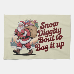 Sneeuw gaat het inpakken Retro Kerstmis 90s Theedoek