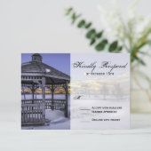 Sneeuw Gazebo Tree Sunset Winter Wedding RSVP Kaar (Staand voorkant)