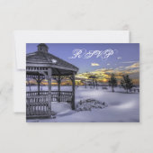 Sneeuw Gazebo Tree Sunset Winter Wedding RSVP Kaar Kaartje (Achterkant)
