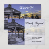 Sneeuw Gazebo Tree Sunset Winter Wedding RSVP Kaar Kaartje (Voorkant / Achterkant)