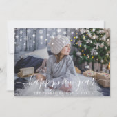 Sneeuw Gelukkig Nieuwjaar Fotokaart Aankondiging (Voorkant)