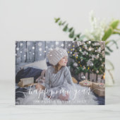 Sneeuw Gelukkig Nieuwjaar Fotokaart Aankondiging (Staand voorkant)