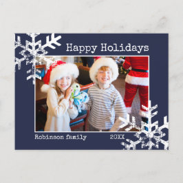 Sneeuw Gelukkige Vakantiefoto Kerst Marine Blauw Feestdagenkaart