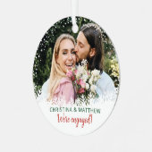 Sneeuw Glitter Pset First Kerstmis Engaged Foto Metalen Ornament (Voorkant links)