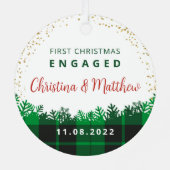 Sneeuw Glitter Pset First Kerstmis Engaged Foto Metalen Ornament (Achterkant)
