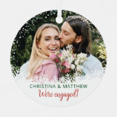 Sneeuw Glitter Pset First Kerstmis Engaged Foto Metalen Ornament (Voorkant)