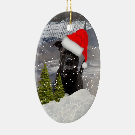 Sneeuw Hond Dashing in de Sneeuw Sjabloon  Keramisch Ornament (Rechts)