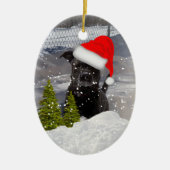 Sneeuw Hond Dashing in de Sneeuw Sjabloon  Keramisch Ornament (Voorkant)