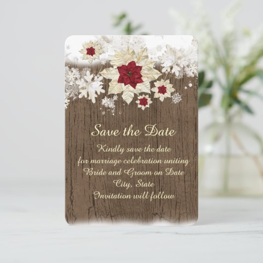 Sneeuw Hout Kerstmis Bewaar de datum Save The Date (Staand voorkant)