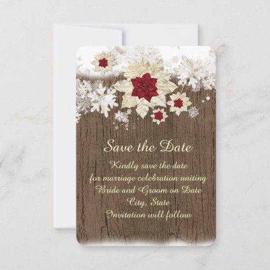 Sneeuw Hout Kerstmis Bewaar de datum Save The Date (Voorkant)