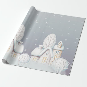 Sneeuw huis grijs paarse inpakpapier