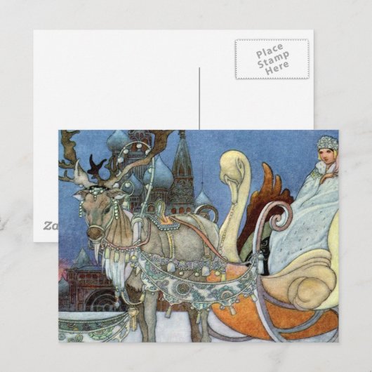 Sneeuw IJskoningin Russisch Prinses Rendier Briefkaart (Voorkant / Achterkant)