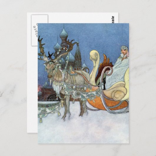 Sneeuw IJskoningin Russisch Prinses Rendier Briefkaart (Voorkant / Achterkant)