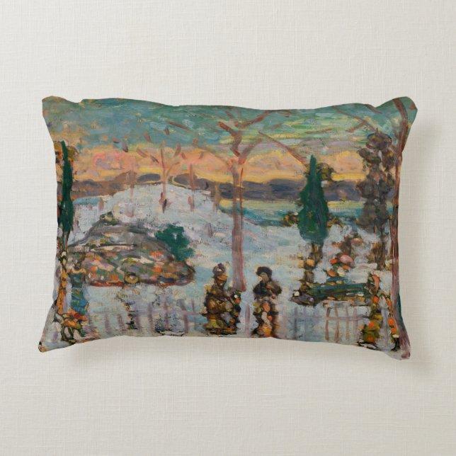 Sneeuw in april door Maurice Prendergast,  kunst Accent Kussen (Achterkant)